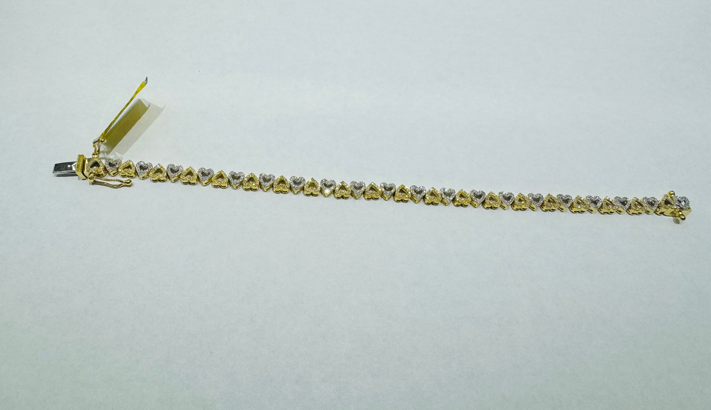 10K GOLD NATURAL HEART DIAMOND BRACELET 1.02 CT, SIZE 7”
