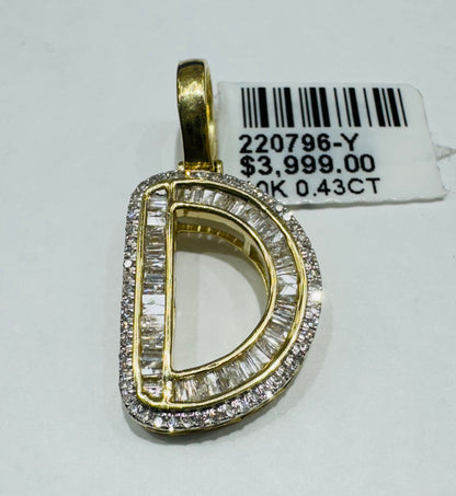 10K GOLD NATURAL DIAMOND INTIAL LETTER “D” PENDANT, 0.43CT