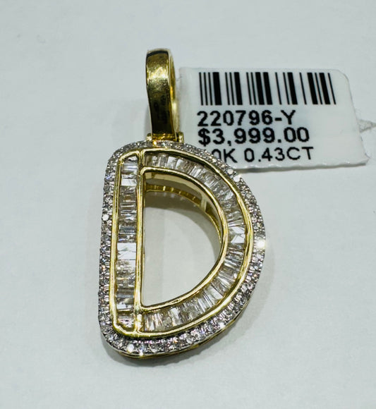 10K GOLD NATURAL DIAMOND INTIAL LETTER “D” PENDANT, 0.43CT