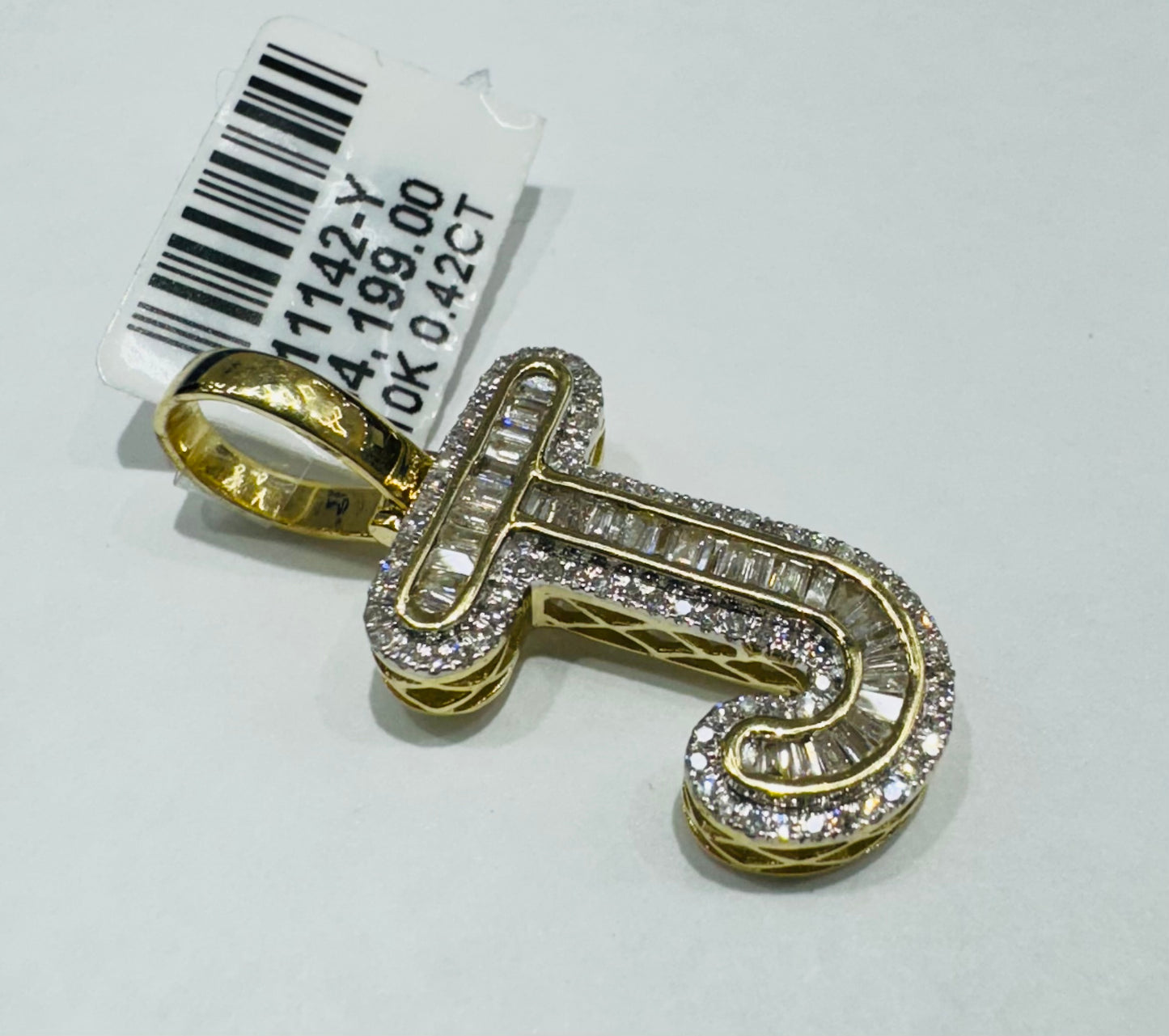 10K GOLD NATURAL DIAMOND INTIAL LETTER “J” PENDANT, 0.42CT