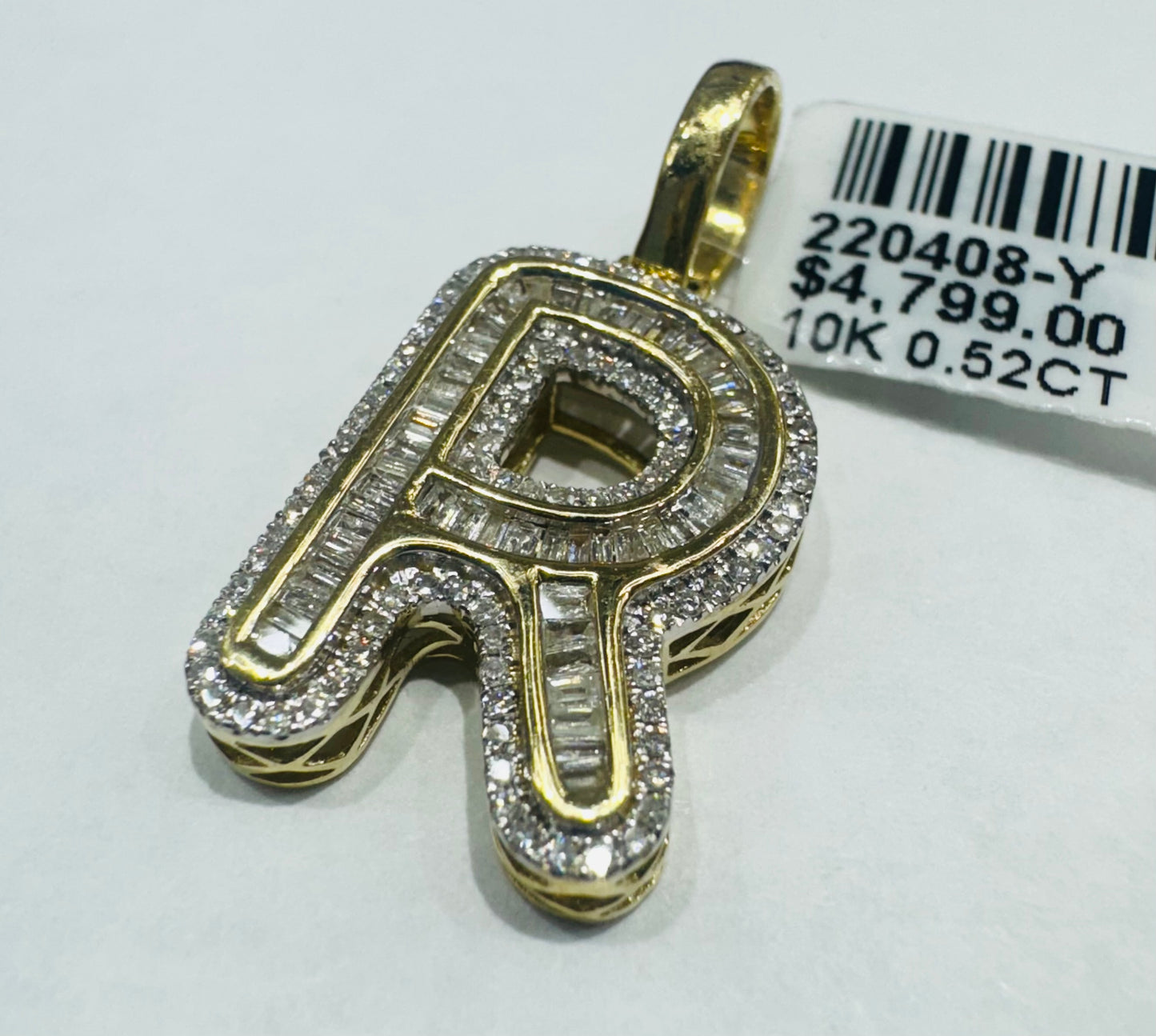 10K GOLD NATURAL DIAMOND INTIAL LETTER “R” PENDANT, 0.52CT
