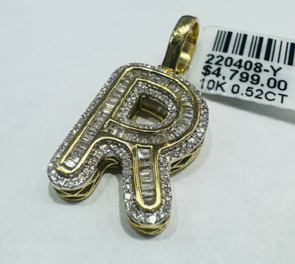 10K GOLD NATURAL DIAMOND INTIAL LETTER “R” PENDANT, 0.52CT