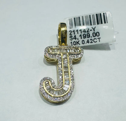 10K GOLD NATURAL DIAMOND INTIAL LETTER “J” PENDANT, 0.42CT