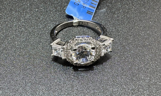 SILVER RING WITH SWAROVSKI STONES, SIZE: 6, WEIGHT: 3.8gm