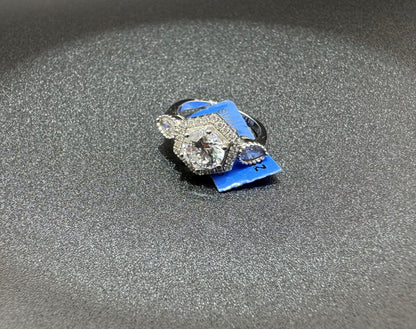 SILVER RING WITH SWAROVSKI STONES, SIZE: 5, WEIGHT: 3.6gm