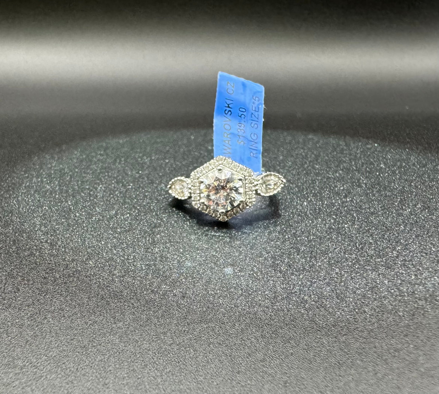 SILVER RING WITH SWAROVSKI STONES, SIZE: 5, WEIGHT: 3.6gm