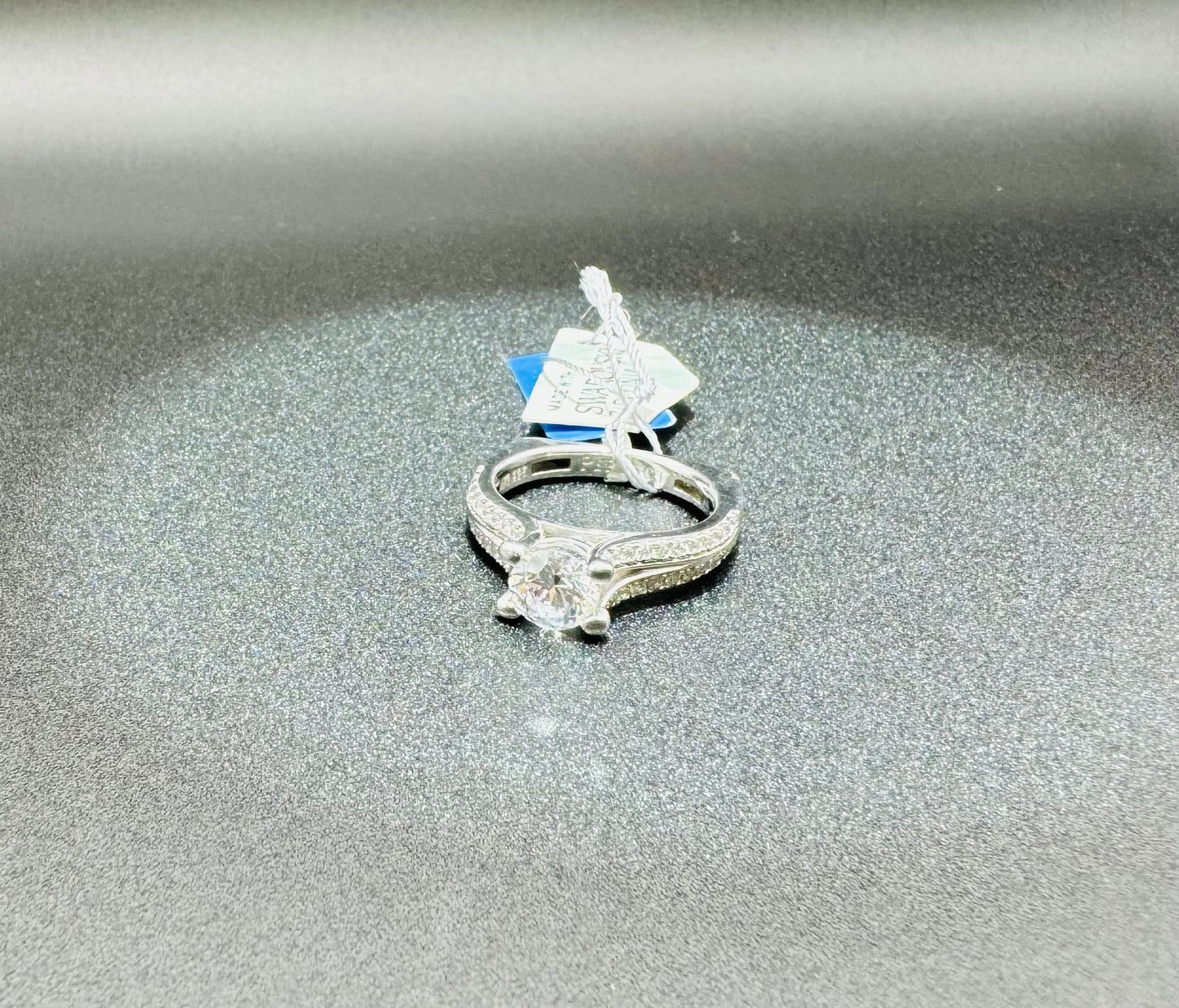 SILVER RING WITH SWAROVSKI STONES, SIZE: 7, WEIGHT: 5.2gm