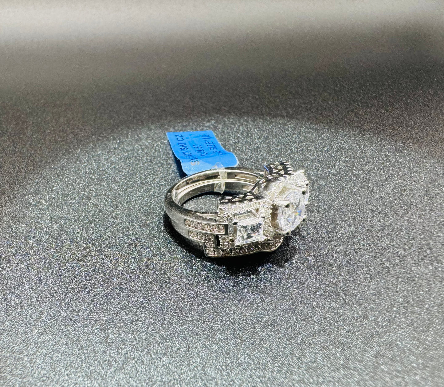 SILVER RING AND ENHANCER, WITH SWAROVSKI STONES, SIZE:10, WEIGHT: 7.9gm