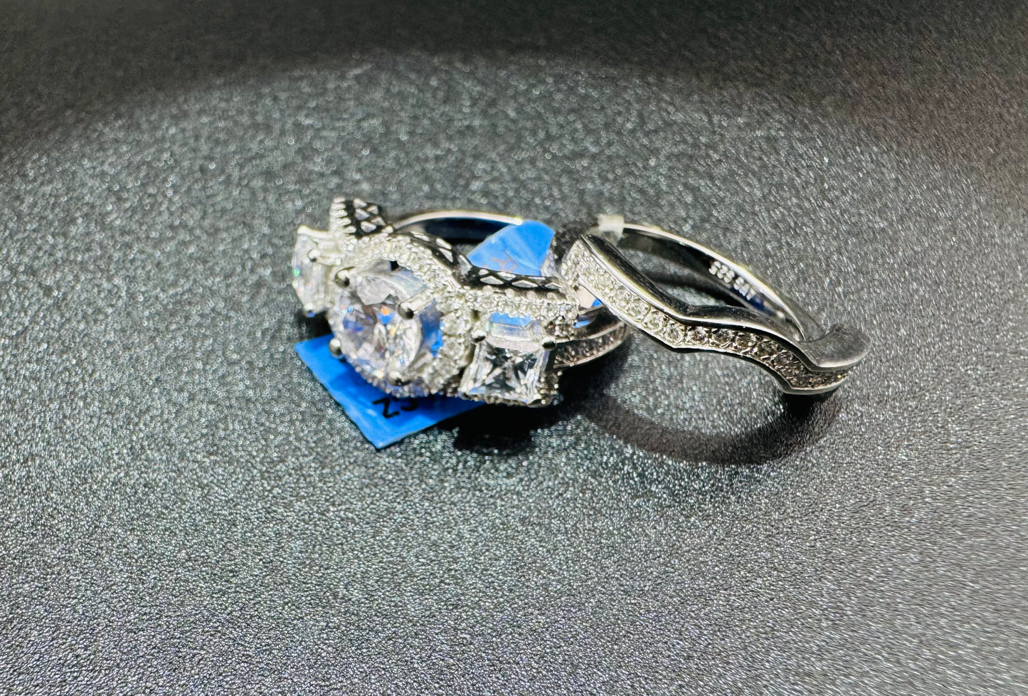 SILVER RING AND ENHANCER, WITH SWAROVSKI STONES, SIZE:10, WEIGHT: 7.9gm