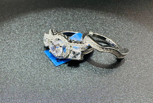 SILVER RING AND ENHANCER, WITH SWAROVSKI STONES, SIZE:10, WEIGHT: 7.9gm