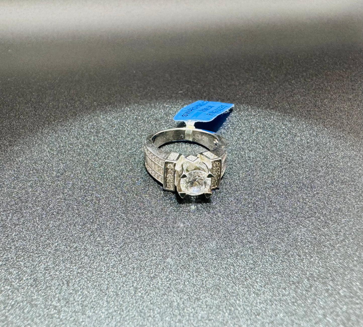 SILVER RING WITH SWAROVSKI STONES, SIZE: 5, WEIGHT: 6.7gm