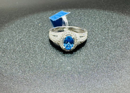 SILVER RING WITH SKY BLUE TOPAZ SWAROVSKI STONES, SIZE: 8, WEIGHT:  4.5gm