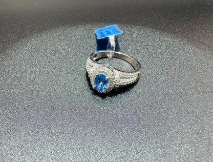 SILVER RING WITH SKY BLUE TOPAZ SWAROVSKI STONES, SIZE: 8, WEIGHT:  4.5gm