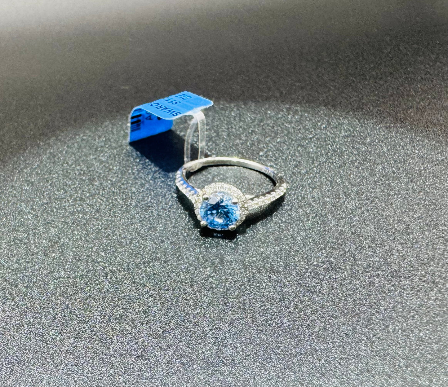 SILVER RING WITH SKY BLUE TOPAZ SWAROVSKI STONES, SIZE: 6, WEIGHT: 2.4gm