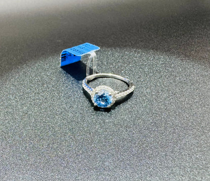 SILVER RING WITH SKY BLUE TOPAZ SWAROVSKI STONES, SIZE: 6, WEIGHT: 2.4gm