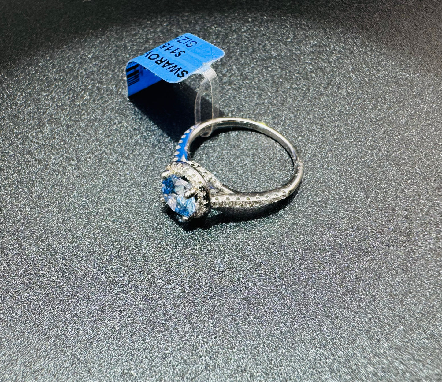 SILVER RING WITH SKY BLUE TOPAZ SWAROVSKI STONES, SIZE: 6, WEIGHT: 2.4gm