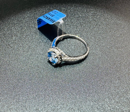SILVER RING WITH SKY BLUE TOPAZ SWAROVSKI STONES, SIZE: 6, WEIGHT: 2.4gm
