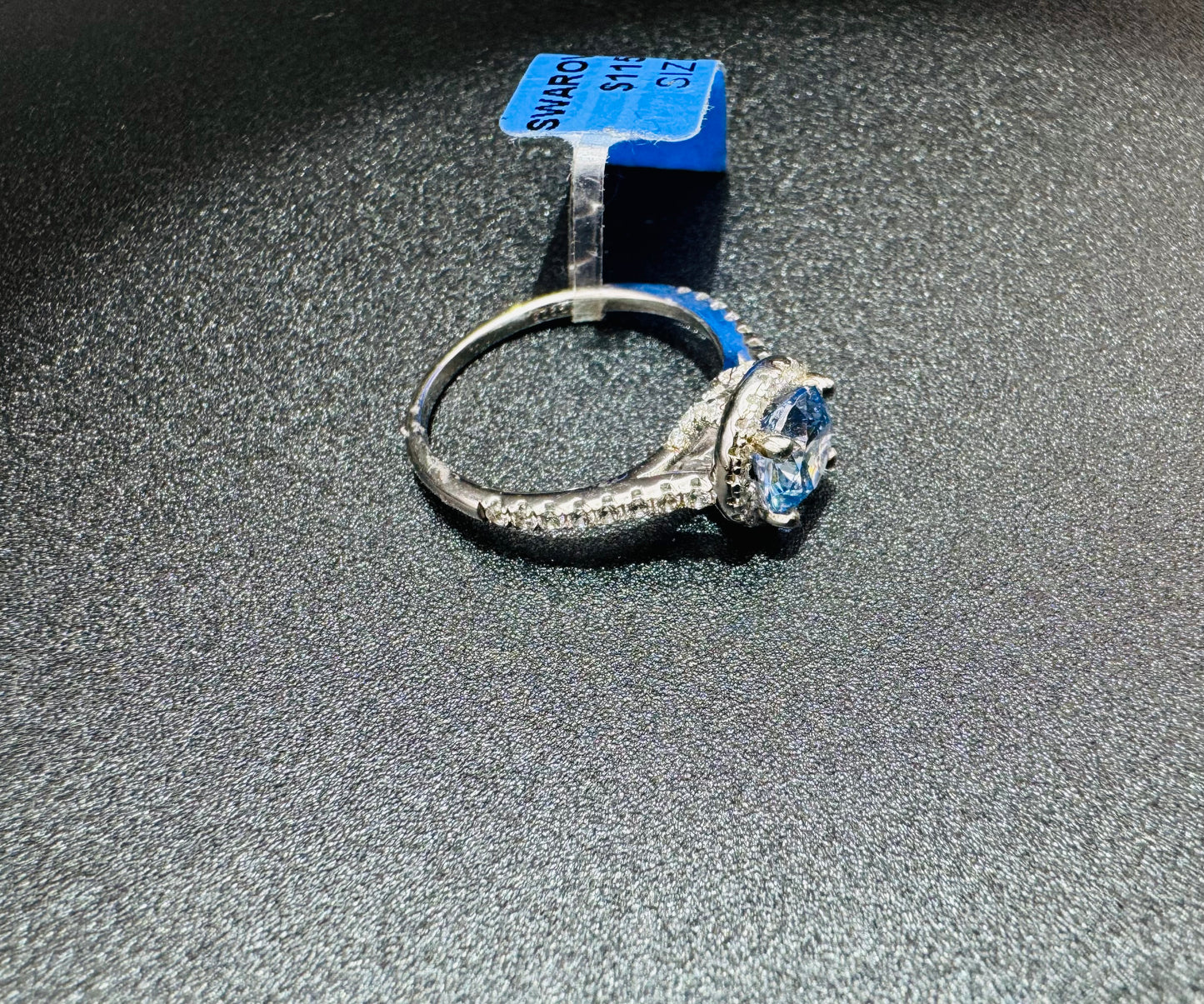 SILVER RING WITH SKY BLUE TOPAZ SWAROVSKI STONES, SIZE: 6, WEIGHT: 2.4gm