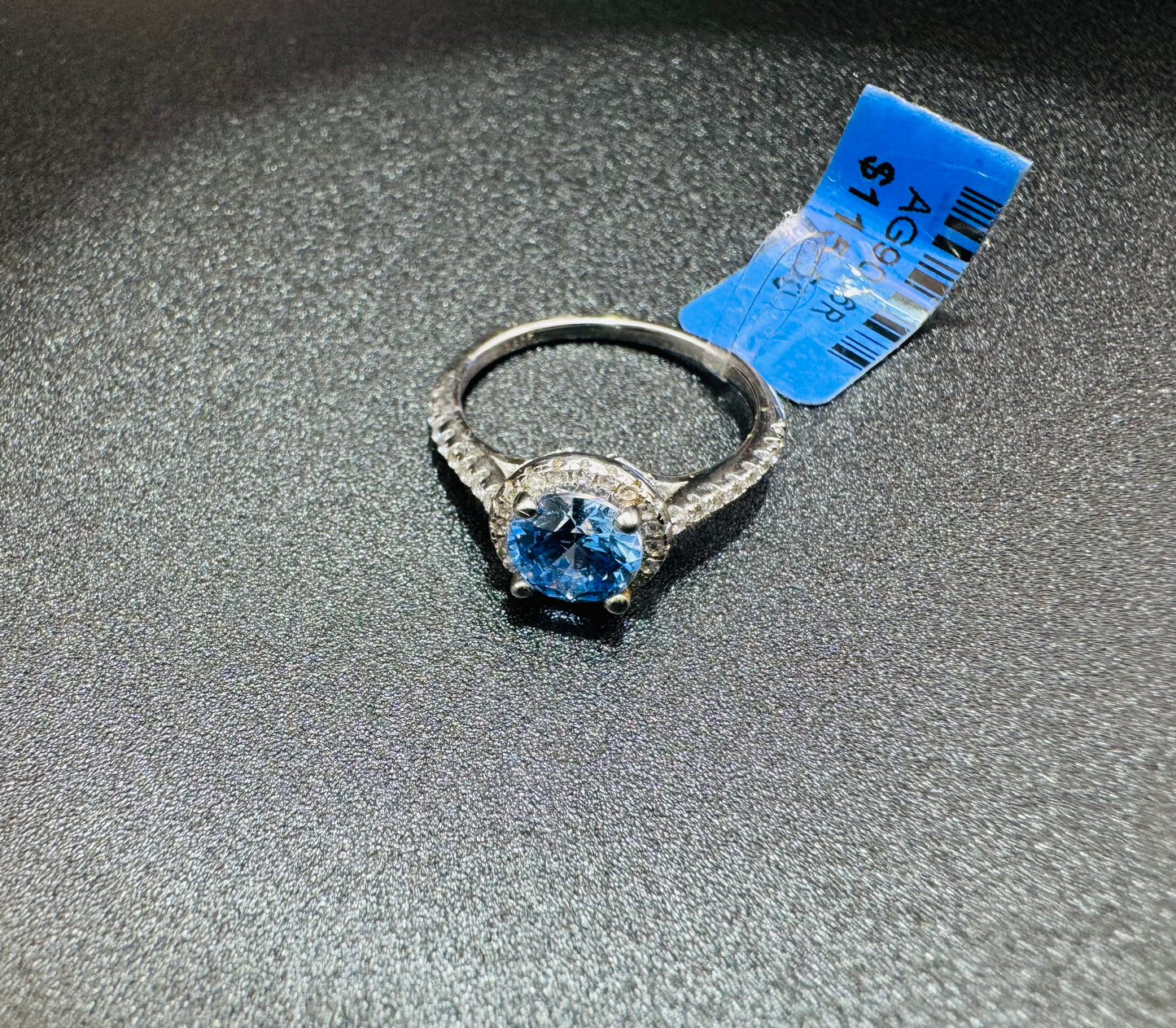 SILVER RING WITH SKY BLUE TOPAZ SWAROVSKI STONES, SIZE: 6, WEIGHT: 2.4gm
