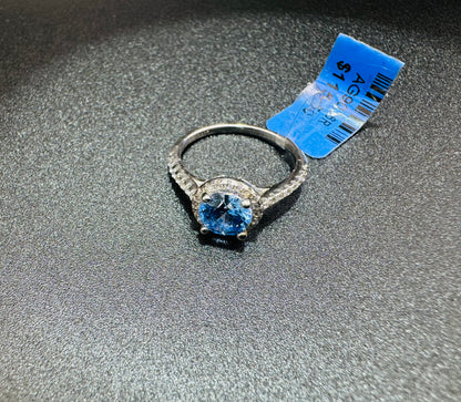 SILVER RING WITH SKY BLUE TOPAZ SWAROVSKI STONES, SIZE: 6, WEIGHT: 2.4gm