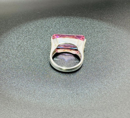 SILVER RING WITH PINK STONE, SIZE: 6, WEIGHT: 9.1gm
