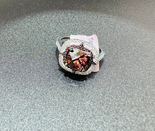 SILVER RING WITH PINK AND CZ STONES, SIZE: 8, WEIGHT: 4.1gm