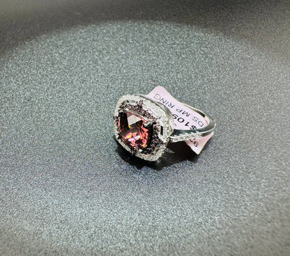 SILVER RING WITH PINK AND CZ STONES, SIZE: 8, WEIGHT: 4.1gm