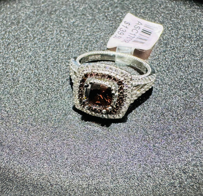 SILVER RING WITH BROWN STONE, SIZE: 7, WEIGHT: 6.1gm