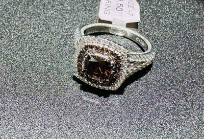 SILVER RING WITH BROWN STONE, SIZE: 7, WEIGHT: 6.1gm