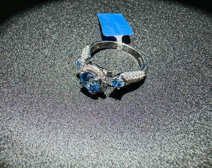 SILVER RING WITH BLUE STONE, SIZE: 7, WEIGHT: 3.8gm