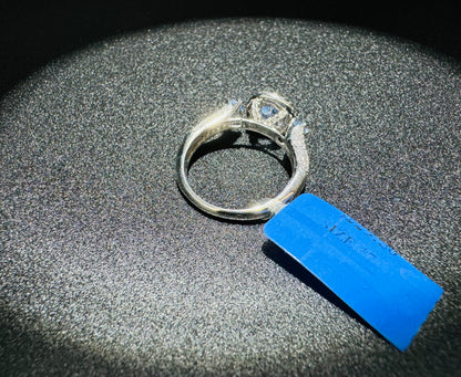 SILVER RING WITH BLUE STONE, SIZE: 7, WEIGHT: 3.8gm