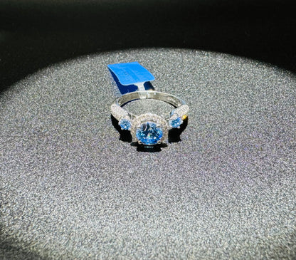 SILVER RING WITH BLUE STONE, SIZE: 7, WEIGHT: 3.8gm