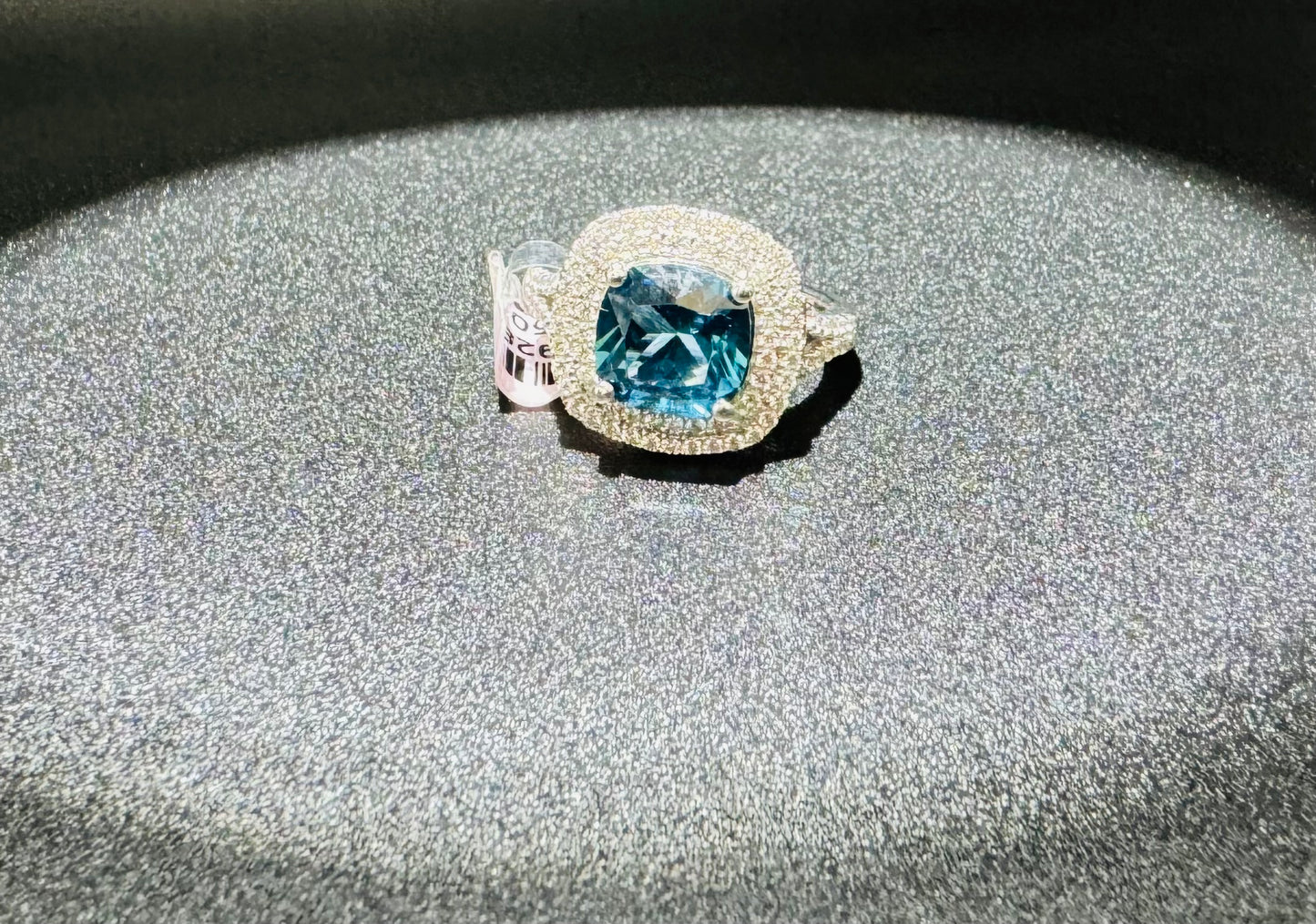 SILVER RING WITH BLUE TOPAZ AND WHITE SWAROVSKI STONES, SIZE: 7, WEIGHT: 5.4gm
