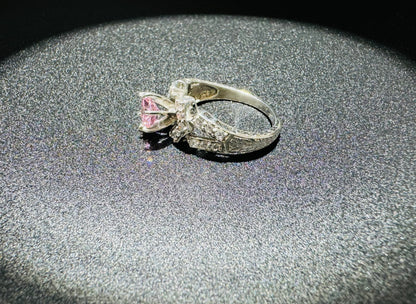 SILVER RING WITH PINK AND WHITE CZ STONES, SIZE: 7, WEIGHT: 4.1gm