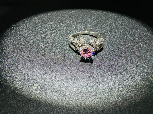 SILVER RING WITH PINK AND WHITE CZ STONES, SIZE: 7, WEIGHT: 4.1gm