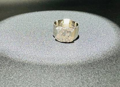 SILVER CHANEL RING WITH CZ STONES, SIZE: 7, WEIGHT: 6.6gm
