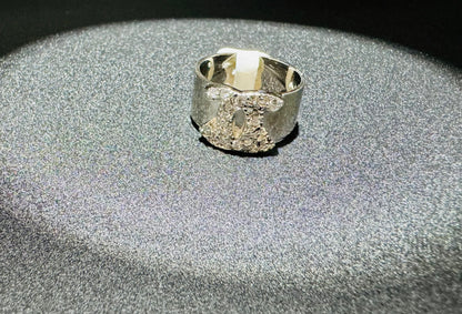 SILVER CHANEL RING WITH CZ STONES, SIZE: 7, WEIGHT: 6.6gm