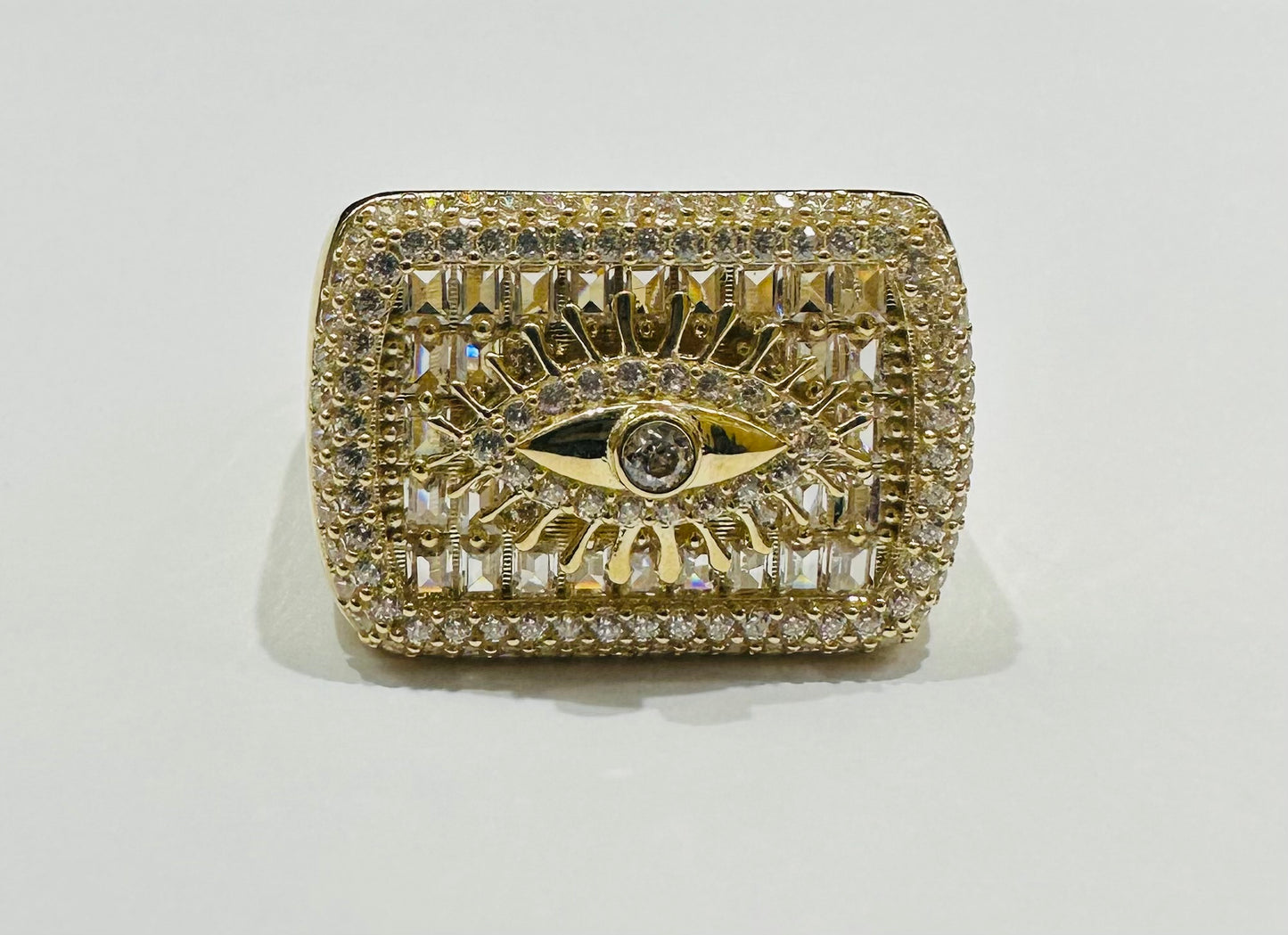 10K GOLD EVIL EYE  BAGUETTE RING- 5.7gm
