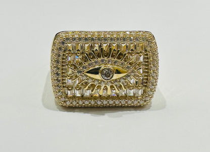 10K GOLD EVIL EYE  BAGUETTE RING- 5.7gm