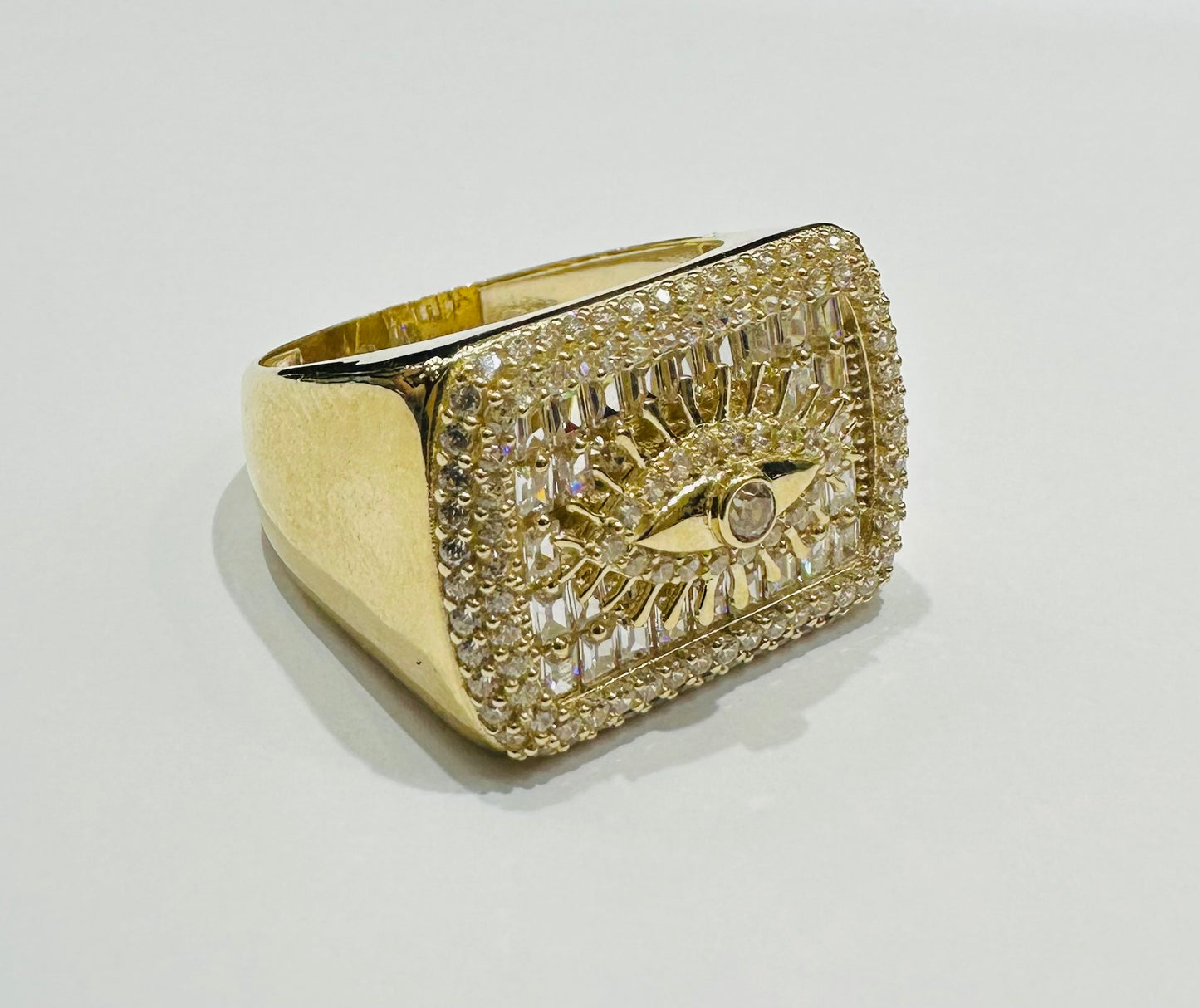 10K GOLD EVIL EYE  BAGUETTE RING- 5.7gm