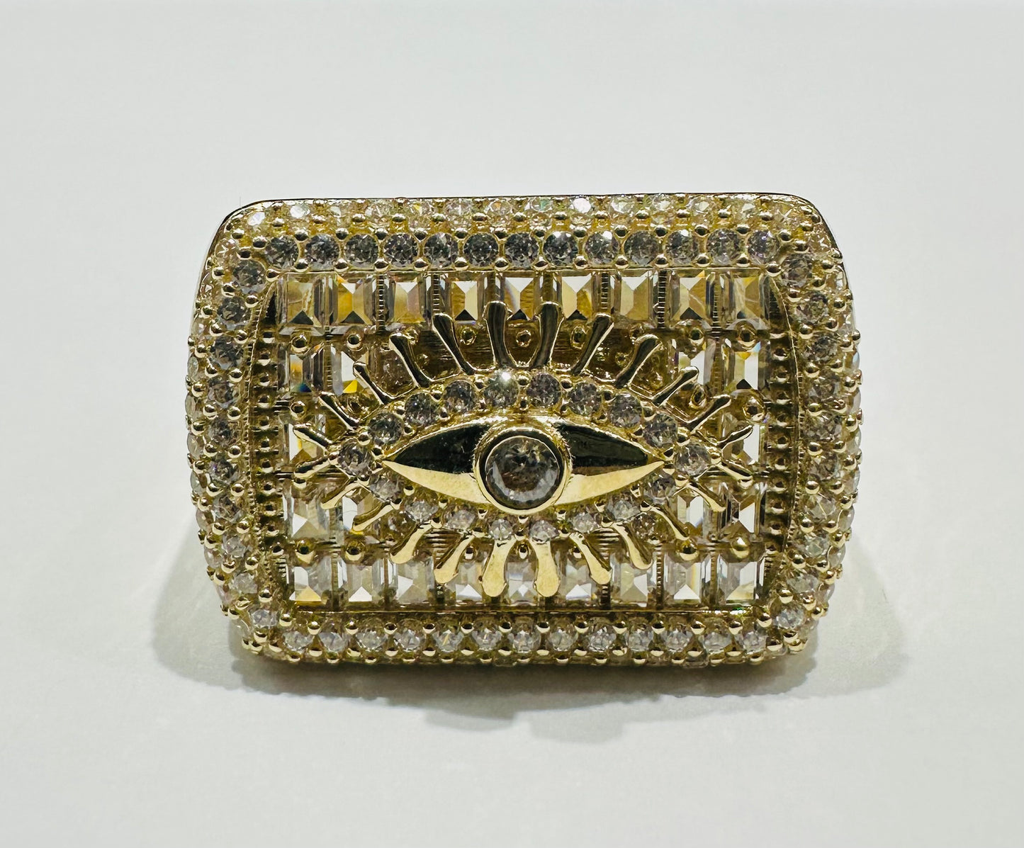 10K GOLD EVIL EYE  BAGUETTE RING- 5.7gm