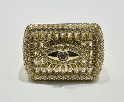 10K GOLD EVIL EYE  BAGUETTE RING- 5.7gm