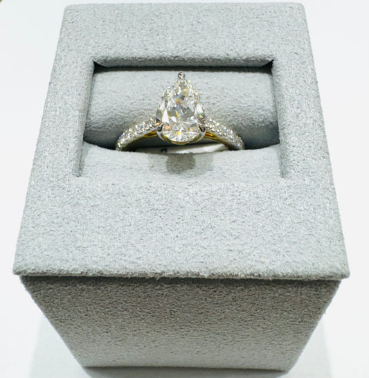 14K GOLD LAB GROWN PEAR DIAMOND RING-1.75CT