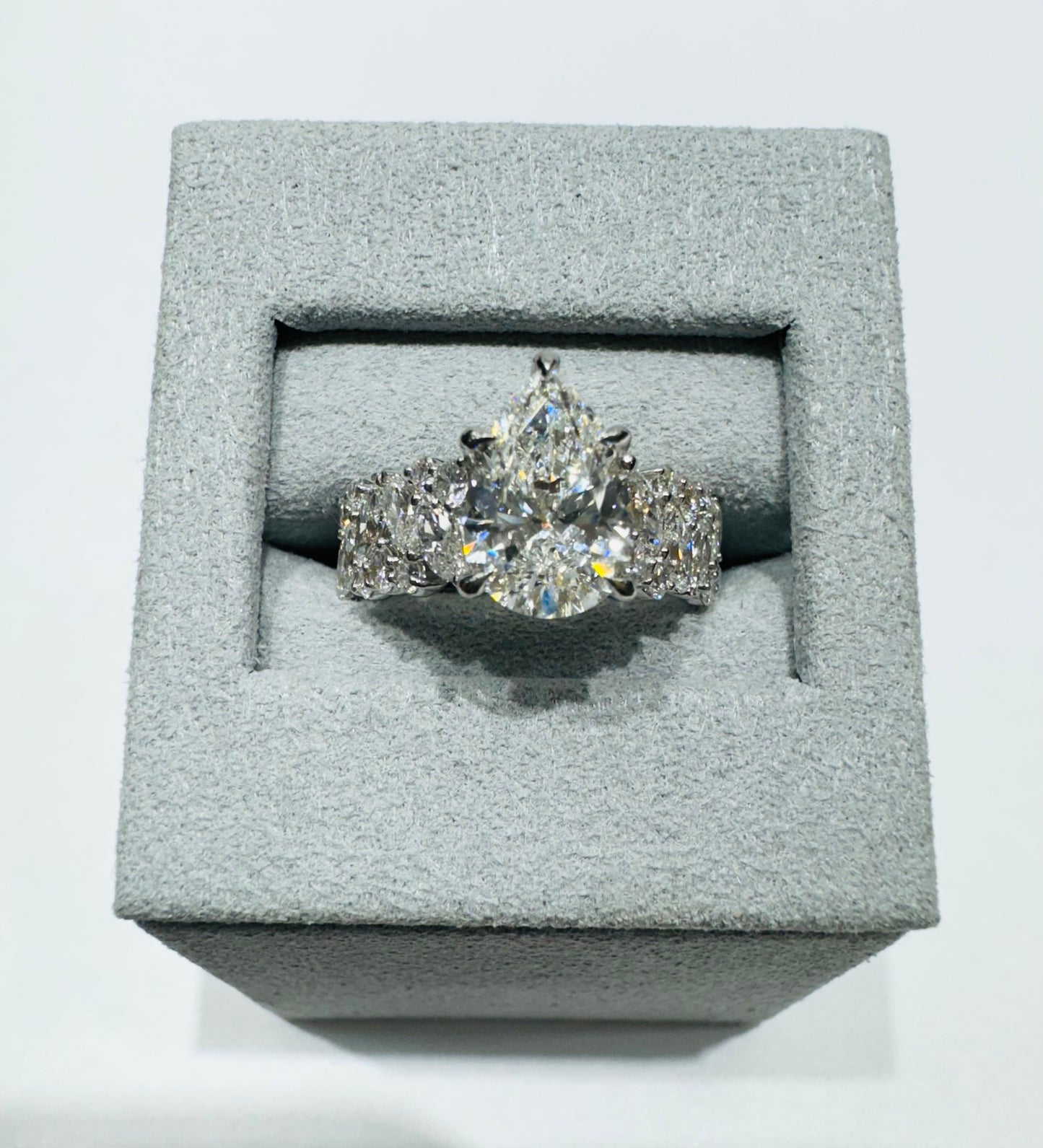14K WHITE GOLD LAB GROWN PEAR DIAMOND RING-3.25CT