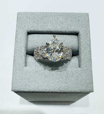 14K WHITE GOLD LAB GROWN PEAR DIAMOND RING-3.25CT