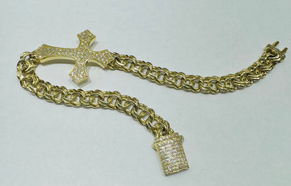 10K GOLD CHINO LINK BRACELET WITH CROSS 8” WEIGHT: 10.5gm