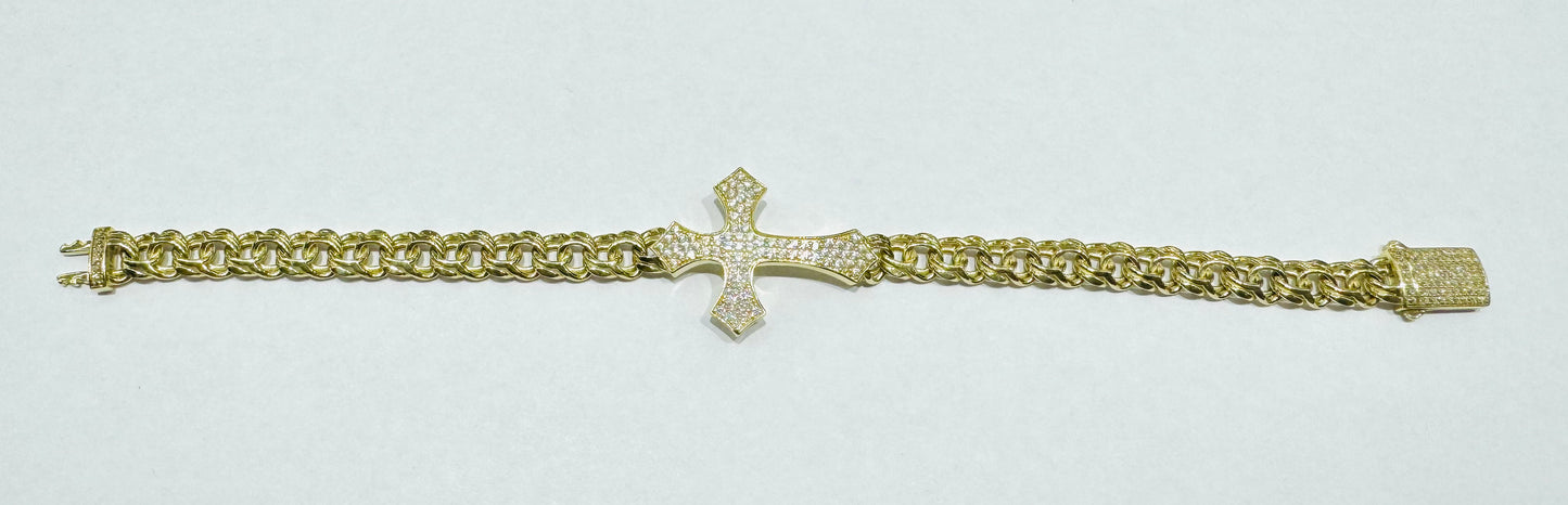10K GOLD CHINO LINK BRACELET WITH CROSS 8” WEIGHT: 10.5gm