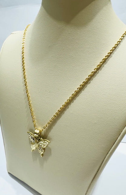 10K GOLD ROPE CHAIN WITH BUTTERFLY PENDANT