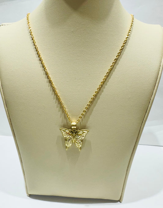 10K GOLD ROPE CHAIN WITH BUTTERFLY PENDANT