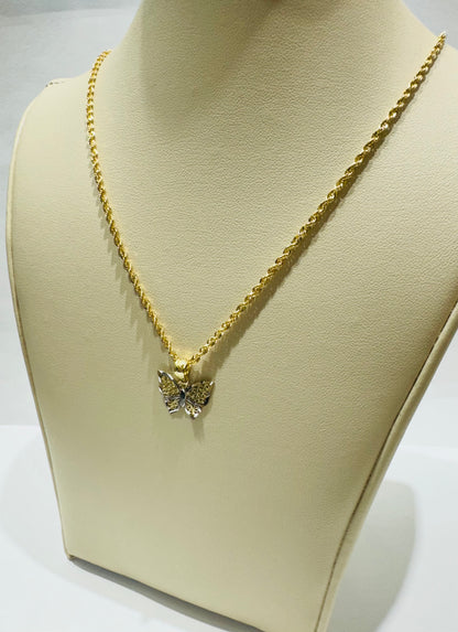 10K GOLD ROPE CHAIN WITH BUTTERFLY PENDANT, WEIGHT: 1.9gm